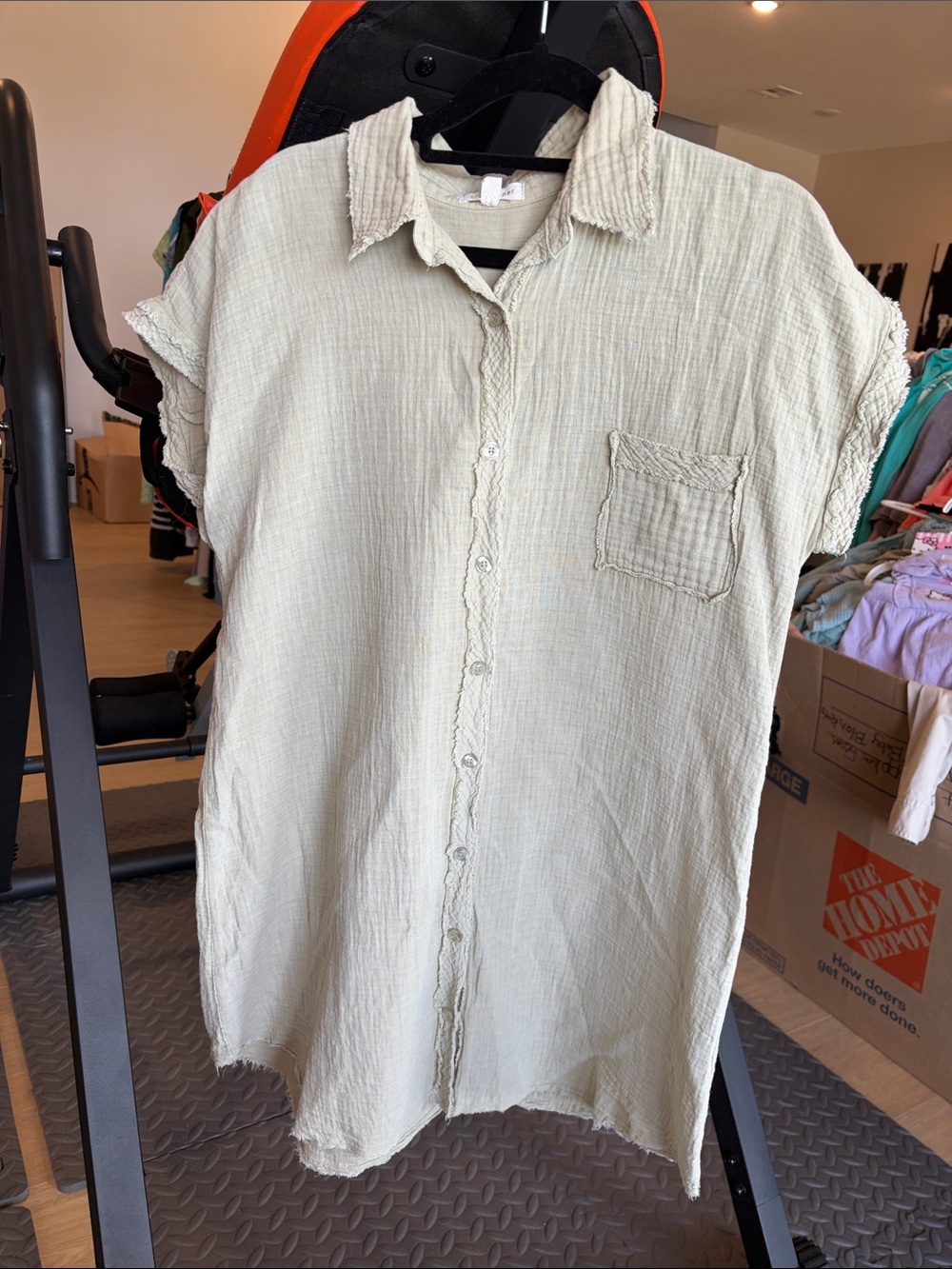 Blu Pepper Sage Green Short-Sleeve Button Front Top